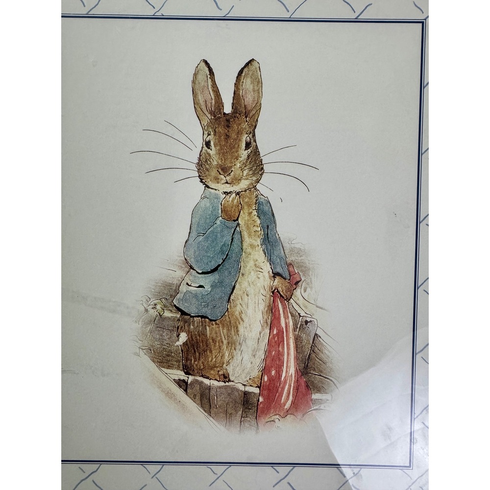 Beatrix Potter Peter Rabbit Framed Art Print Blue Wood Frame Nursery Decor 10x12